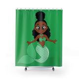 Green Melanin Mermaid Shower Curtain